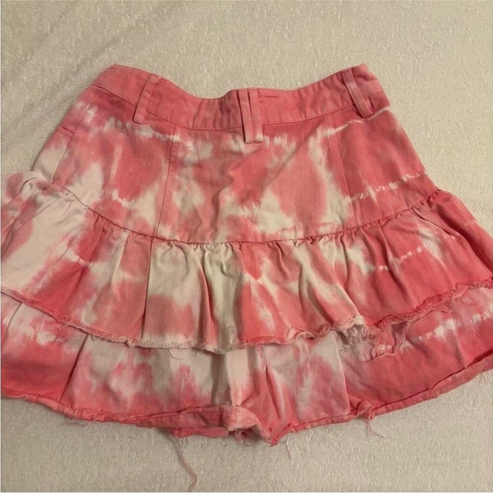 LoveShackFancy Pink Tie Dye Ruffle Mini Skirt Tiered Boho Festival Size 00 - Picture 6 of 6